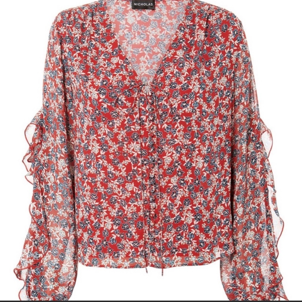NICHOLAS floral v neck blouse - Picture 2 of 7